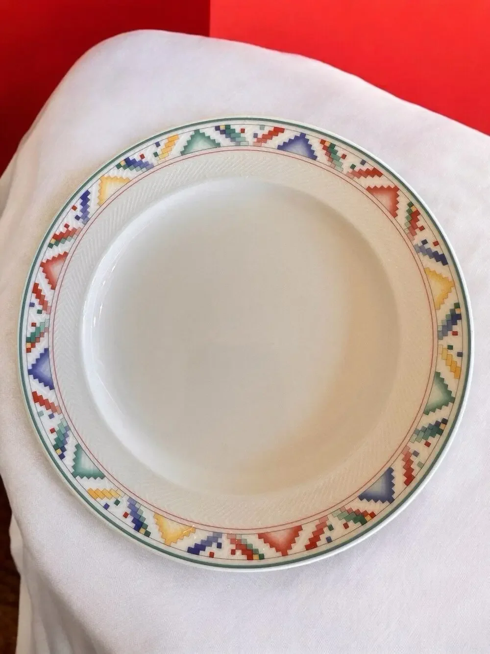 2 Villeroy & Boch Plates 8 1/4” Luxembourg Geometric Border Dinner Salad Dessert